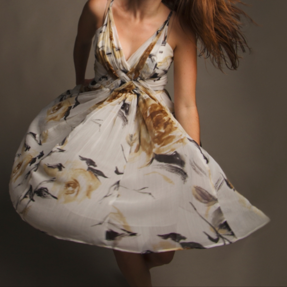 Whimsical white patterned chiffon dress